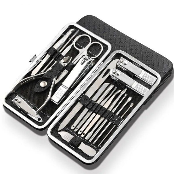 Set voor manicure en pedicure van roestvrij staal Professionele nageltools voor handen en voeten 19 stuks zwart