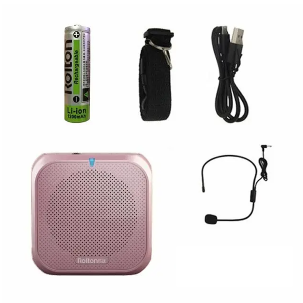 Set zur Sprachverstärkung mit Mikrofon und Lautsprecher Tragbarer Sprachverstärker mit Gürtel 18650 Batterie und USB-Ladekabel rosa
