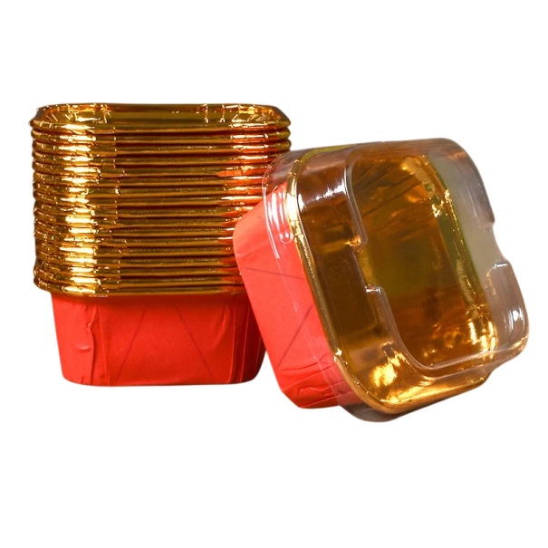 Seta 50 de bucăți de cutii de copt colorate cu capac 9 × 6,5 × 3,5 cm pentru brioșe, budinci și deserturi, copt rezistent fără tavă roșu