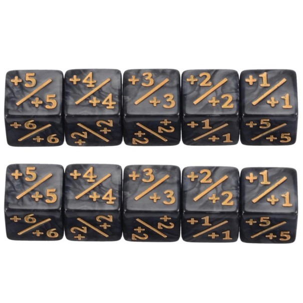 Setti 10 kpl laskentapeliä varten tarkoitettuja noppia 1,6 x 1,6 x 1,6 cm Akryyli Plus Miinus Lautapeleihin ja lasten matematiikan musta