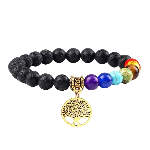 Seven Chakra Bracelet with Lava Stone gold