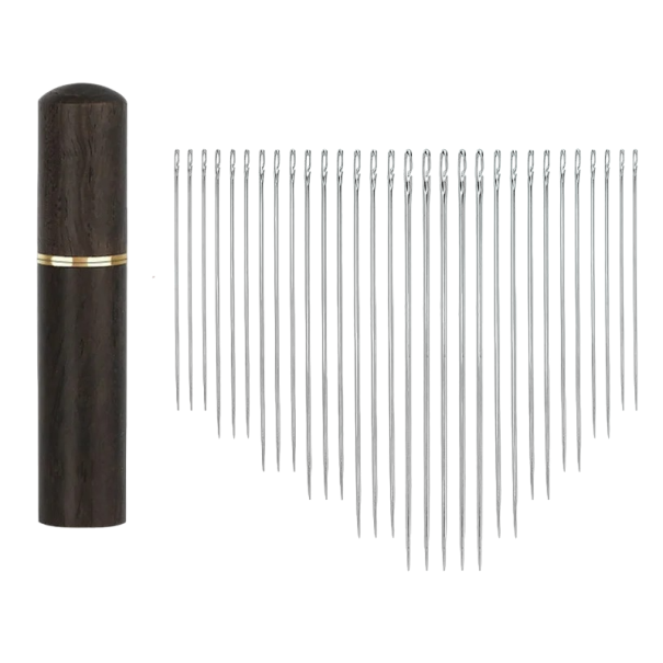 Sewing Needles 30 pcs with Wooden Case dark brown