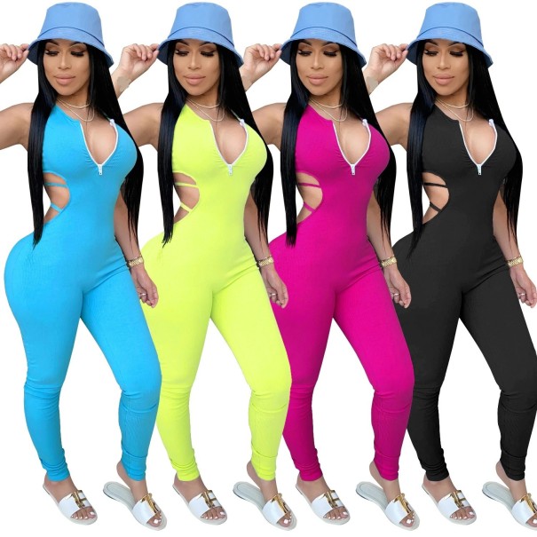 Sexig jumpsuit för kvinnor med dragkedja