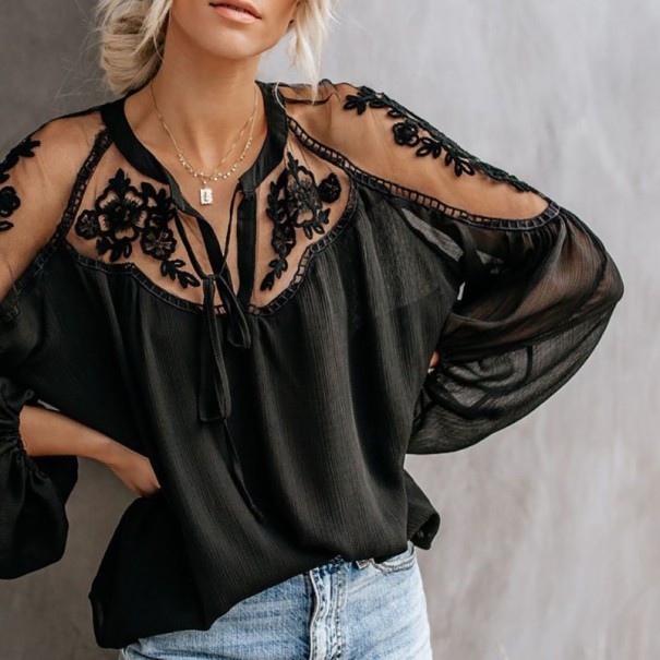 Sexy blouse voor dames zwart S