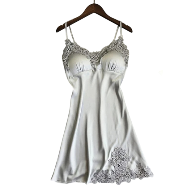 Sexy Ladies' Nightdress with Lace Solid Colour Loose Home Lingerie with V-Neck Comfortable Stretchy Material Polyester Spandex grey XS