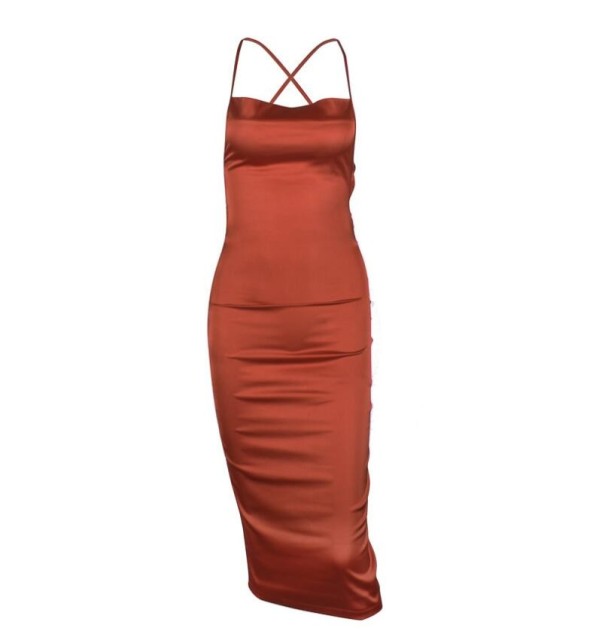 Sexy Midikleid mit freiem Rücken kupfer M