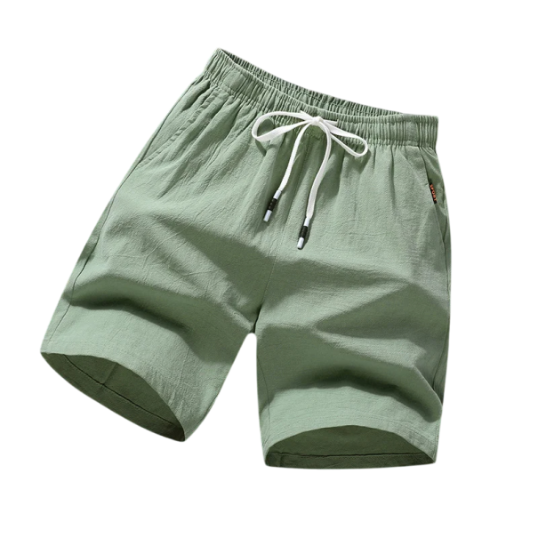 Short d'été en coton et lin pour homme, couleur unie, décontracté, respirant, avec cordon de serrage vert XS