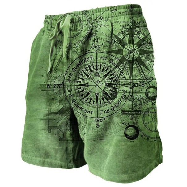 Shorts de bain pour hommes en polyester unis avec motif de boussole à cordon et poches pour l'été à la plage ou à la piscine vert XXS