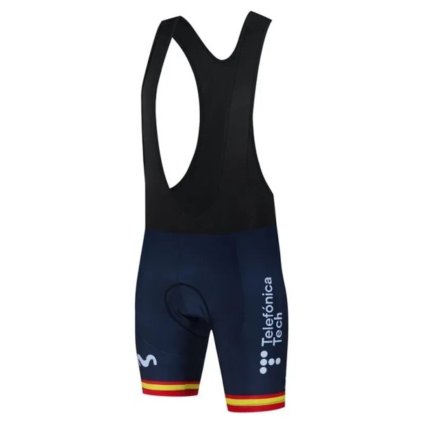 Shorts de cyclisme pour hommes en bleu marine avec bretelles, avec des bandes rouge-jaune, pour le cyclisme, le sport et les activités de loisirs S