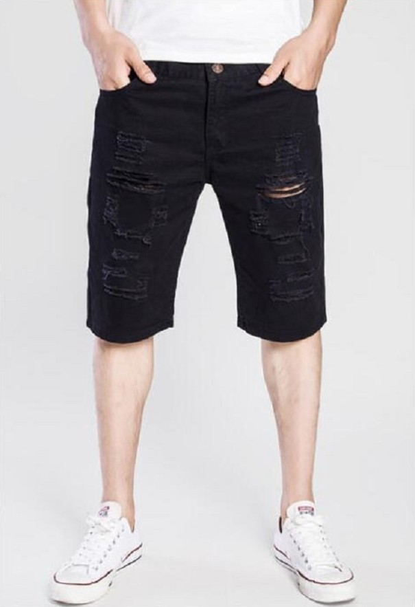 Shorts en jean déchirés pour hommes noir L