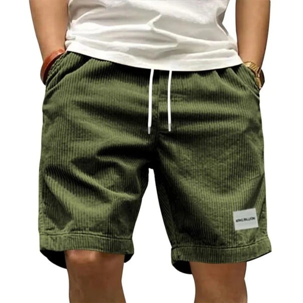 Shorts en velours côtelé pour hommes Style rétro Shorts décontractés respirants avec cordon de serrage Taille élastique Longueur jusqu'aux vert L