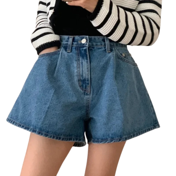 Shorts Femme Coupe Ample Uni Effet Jean Polyester Poches Shorts d'été décontractés pour un usage quotidien bleu foncé S