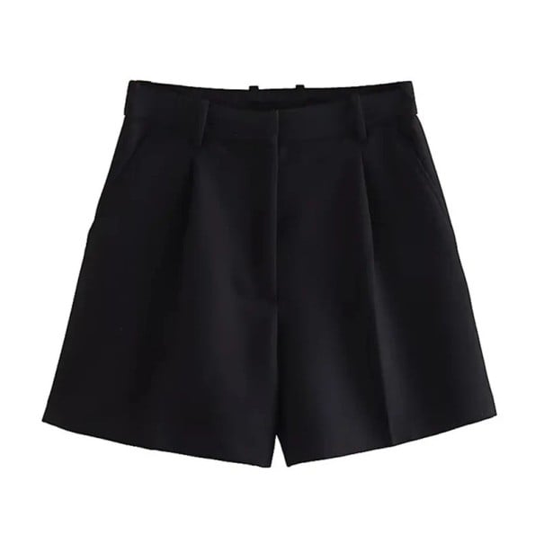 Shorts negros cortos sueltos de mujer con cintura alta y cremallera Shorts elegantes con bolsillos laterales Shorts negros de verano para ocio L