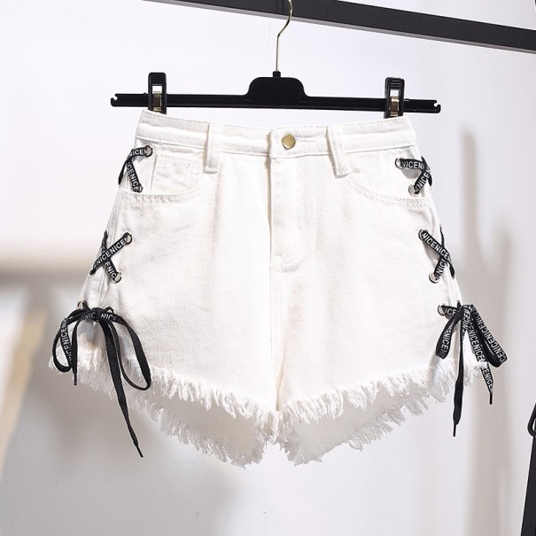 Shorts vaqueros de mujer con detalle de cordones blanco XS