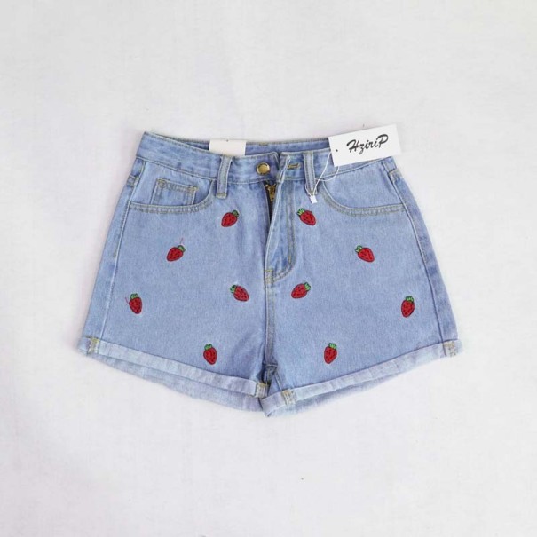 Shorts vaqueros de mujer con mariquitas J1084 azul claro XS