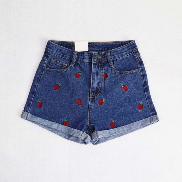 Shorts vaqueros de mujer con mariquitas J1084 azul oscuro M