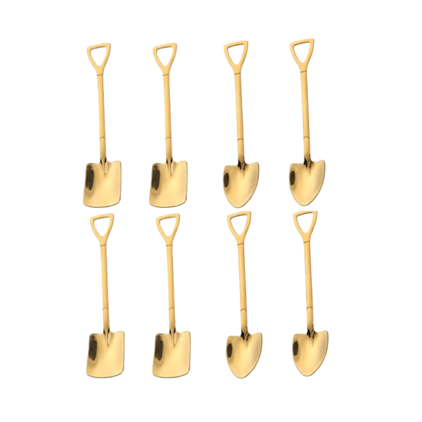Shovel and Spade Shaped Spoons 8 pcs gold