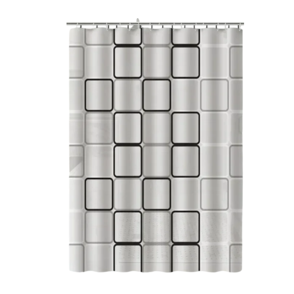 Shower Curtain for Bathroom 80x180 cm Geometric Grid Pattern Waterproof Dividing Curtain Mould Resistant Plastic Rings Elastic Texture 1