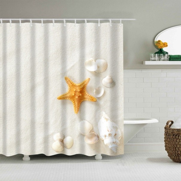 Shower Curtain with Beach and Shell Motif S 2