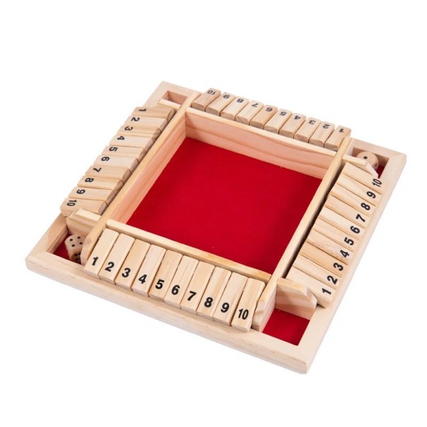 Shut The Box társasjáték 2–4 játékosnak Fa játéktábla dobókockákkal Családi matematikai játék a számolásra piros