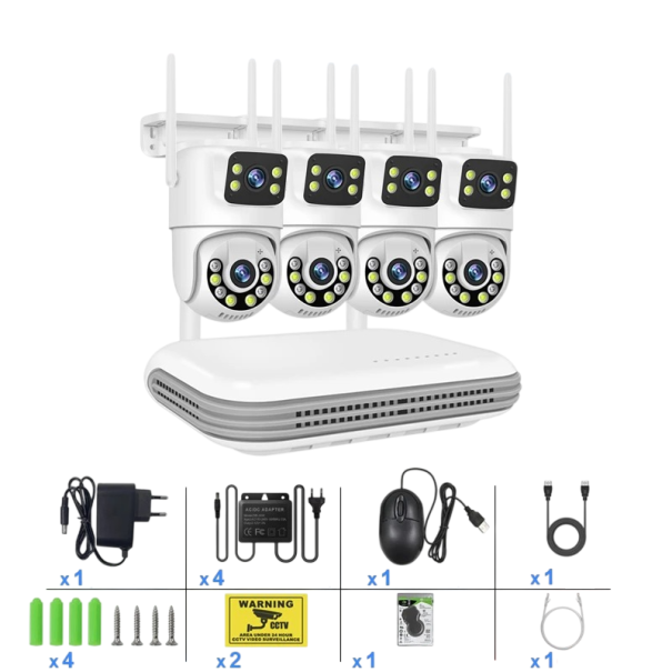 Sicherheitskamerasystem WiFi PTZ 8-Kanal NVR 4 Kameras drahtlose Verbindung Personenerkennung zur Überwachung von Haus und Grundstück weiß