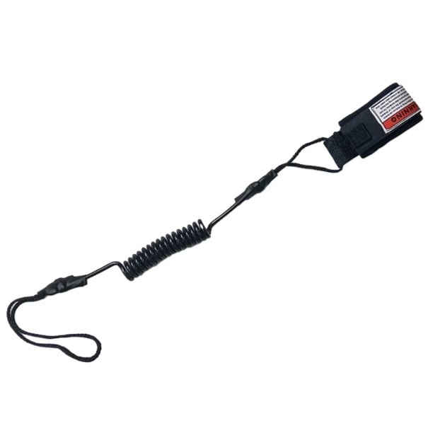Sicherheitsleine für Surfboard und Paddleboard elastisch spiralförmig 130 cm Manschette mit Klettverschluss und Verlustsicherung für SUP und Surf schwarz