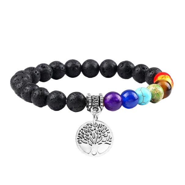 Sieben-Chakra-Armband mit Lavastein silbern