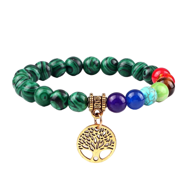 Sieben-Chakra-Armband mit Malachitstein golden