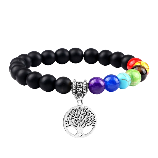 Sieben-Chakra-Armband mit Onyx silbern