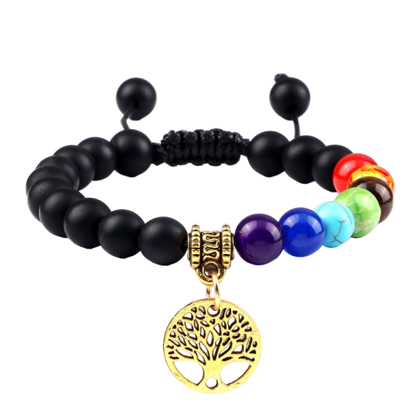 Sieben Chakra verstellbares Onyx-Armband golden