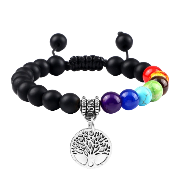 Sieben Chakra verstellbares Onyx-Armband silbern