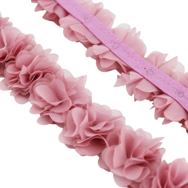 Sifon csipke anyag 1 m Könnyű sifon dekoratív csipke varráshoz, ruhák díszítéséhez, textil dekorációkhoz, esküvői dekorációkhoz rózsaszín