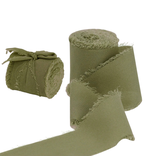 Šifónová stuha Rozstrapkaná 4 cm x 5 m Svadobná stuha na darčeky Vintage dekorácie Ručné práce Jemná látková stuha Kreatívne tvorenie armádny zelená
