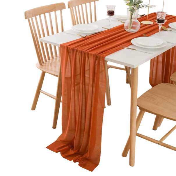Šifonový běhoun na stůl 30x180 cm Průsvitná polyesterová látka dekorace na svatbu boho styl narozeninovou párty svatební oblouk závěsný překryv oranžová