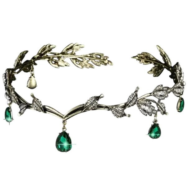 Silberne Feenkrone für Haare mit Blättern und Diamanten Hochzeitsdiadem Prinzessinnenhaarschmuck für Bälle, Fotoshootings und Feiern grün