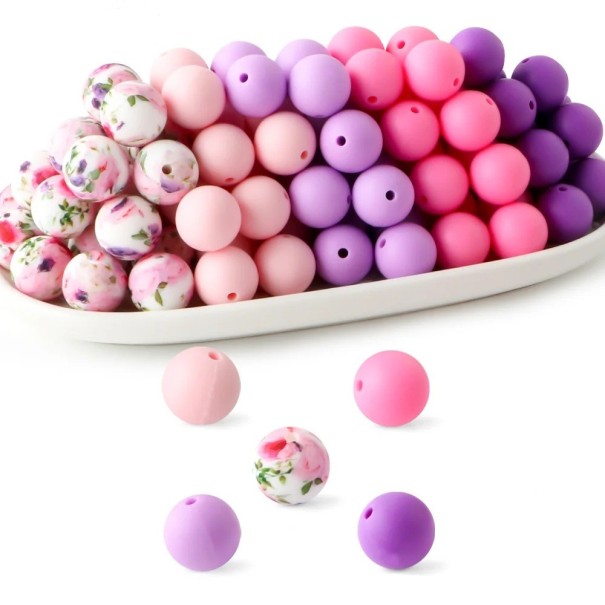 Silicone Beads 15 mm Set of 20 Round Beads in Five Colours Jewellery Making Bracelet Necklace and Pendant Production 1