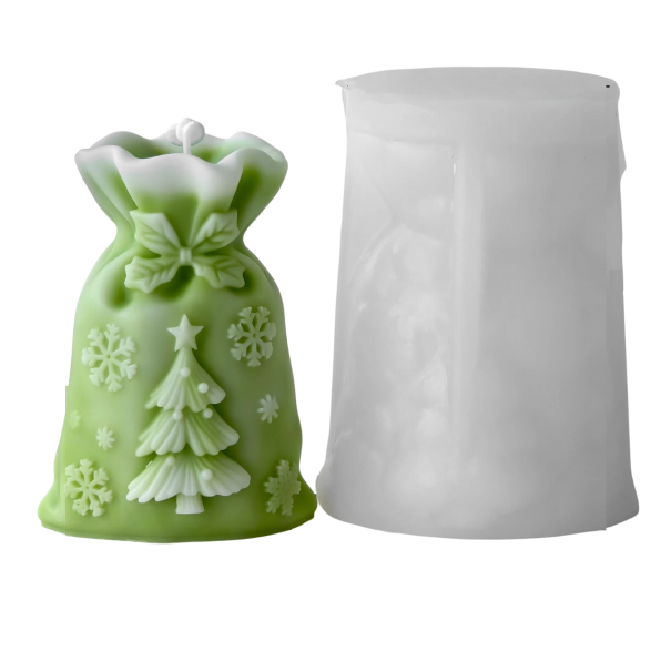 Silicone Candle Mould 6.5 × 8.5 cm Christmas Bag with Tree and Snowflakes Wax Resin Soap Decoration Mould 1