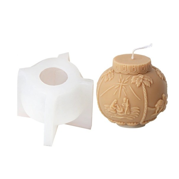 Silicone Candle Mould 8.5 x 7.5 cm Christmas Bauble with Nativity Scene Wax Resin Soap Decoration Mould 1