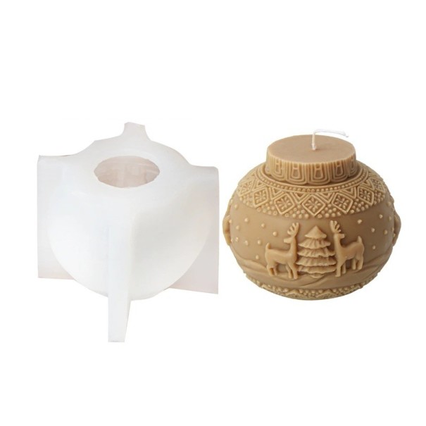 Silicone Candle Mould 8.8 x 7.3 cm Christmas Bauble with Reindeer and Tree Wax Resin Soap Decoration Mould 1