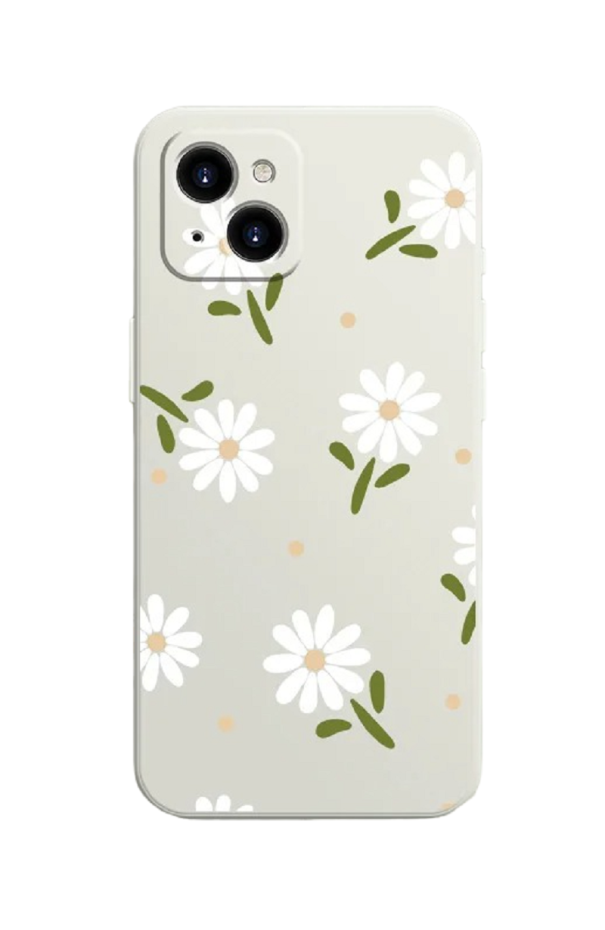 Silicone Case with White Flower Design for Samsung Galaxy A34, Beige 1