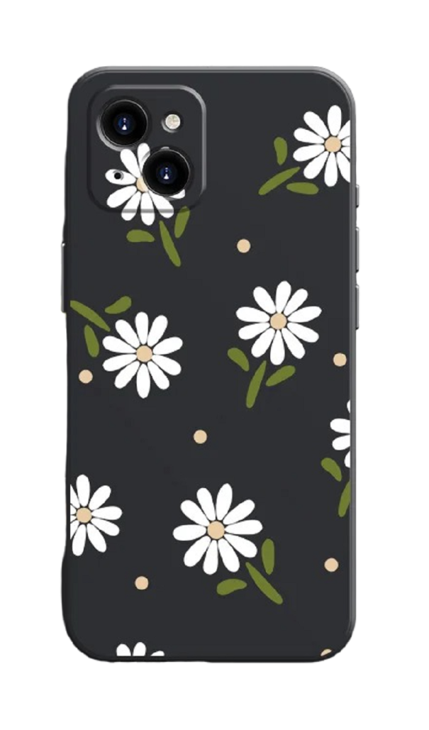 Silicone Case with White Flower Design for Samsung Galaxy S22 Ultra B2025 black