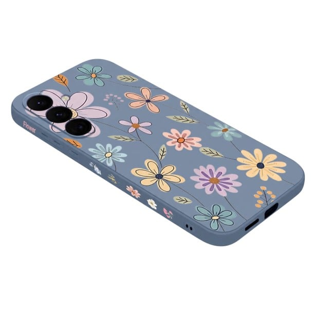 Silicone Cover til Samsung Galaxy S24 med tegneserie blomster Design Beskyttelse af kameraet Mobilcover Blomster og blade grå