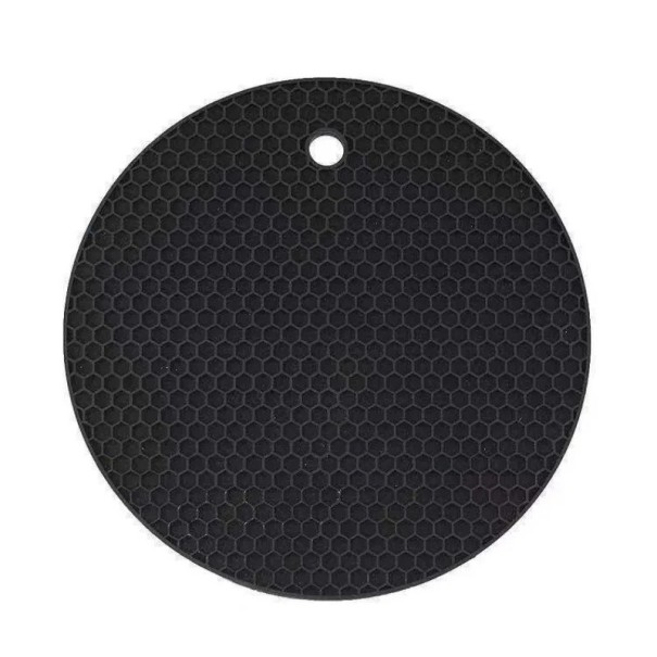 Silicone Heat-Resistant Mat 17.5x17.5 cm Non-Slip Round Pot Mat Kitchen Surface Protector black