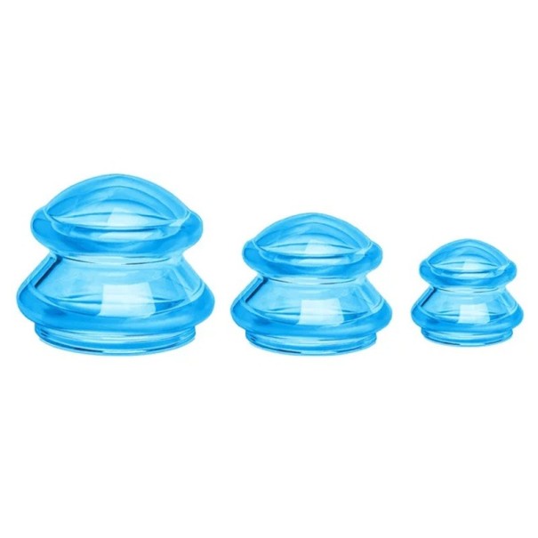 Silicone Massage Cups Set of 3 pcs 5.9 x 8.2 cm 4.5 x 6.3 cm 2.9 x 4 cm Vacuum Suction Cups for Body and Face Massage Against Cellulite Improvement of Blood Circulation blue