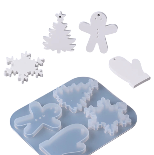 Silicone Mould 9.3 x 11 cm Christmas Tree Glove Snowflake and Gingerbread Grey Resin Plaster Mould DIY Making Hanging Decorations Decoration 1