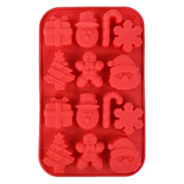 Silicone Mould for Christmas Chocolate 20.3 × 13 cm 7 Shapes Reusable Mould Made from Eco Silicone for Pralines Ice and Baking red