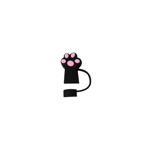 Silicone Straw Cover Cat Paw Diameter 10 mm Hygienic Protection Stylish Closure Reusable Cap Travel Straw black