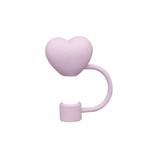 Silicone Straw Cover Heart Shape Diameter 10 mm Hygienic Protection for Straws Stylish Cap Reusable Cover Straw for Travel pink