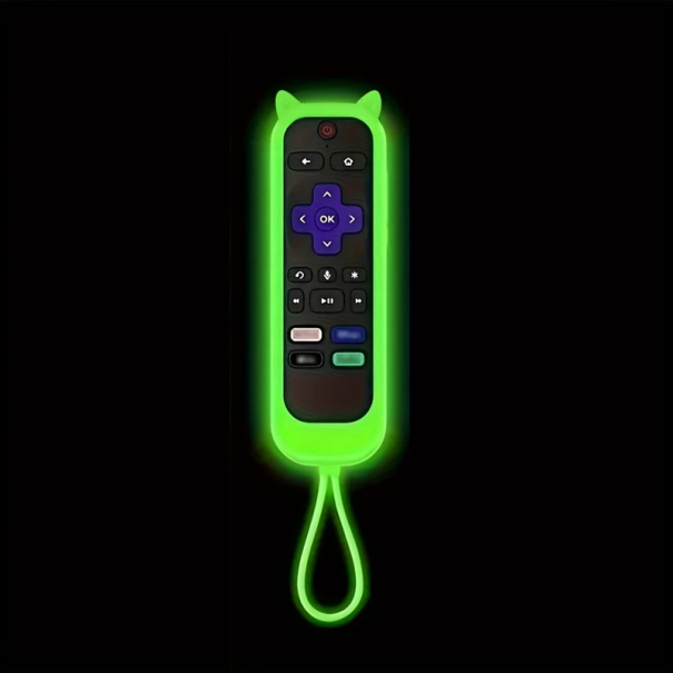 Siliconen afstandsbedieningshoes 14 x 4,5 cm Kattenoren Glow in the Dark beschermhoes voor TCL Hisense Roku TV Antislipontwerp groen