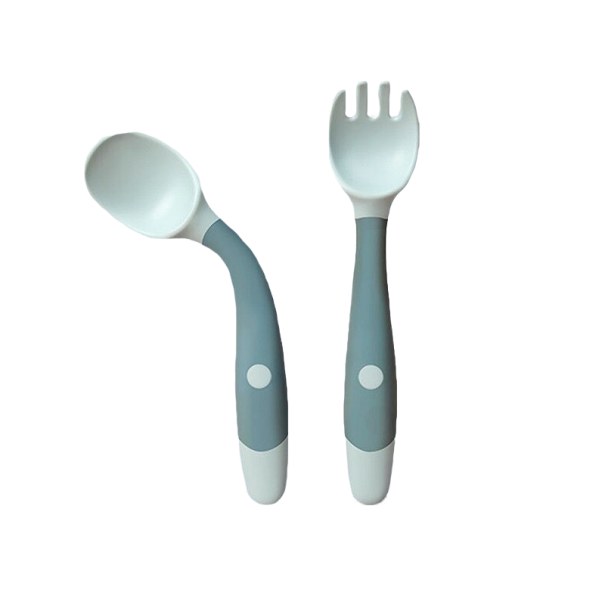 Siliconen babylepel met vork 2 stuks turquoise
